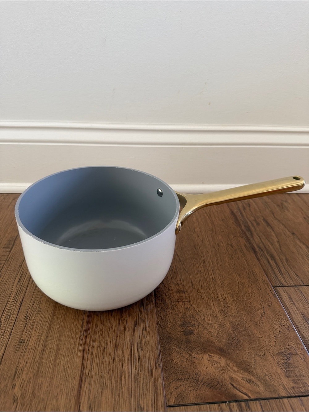 Carraway Home White 3QT Ceramic-Coated Saucepan with Gold Handle